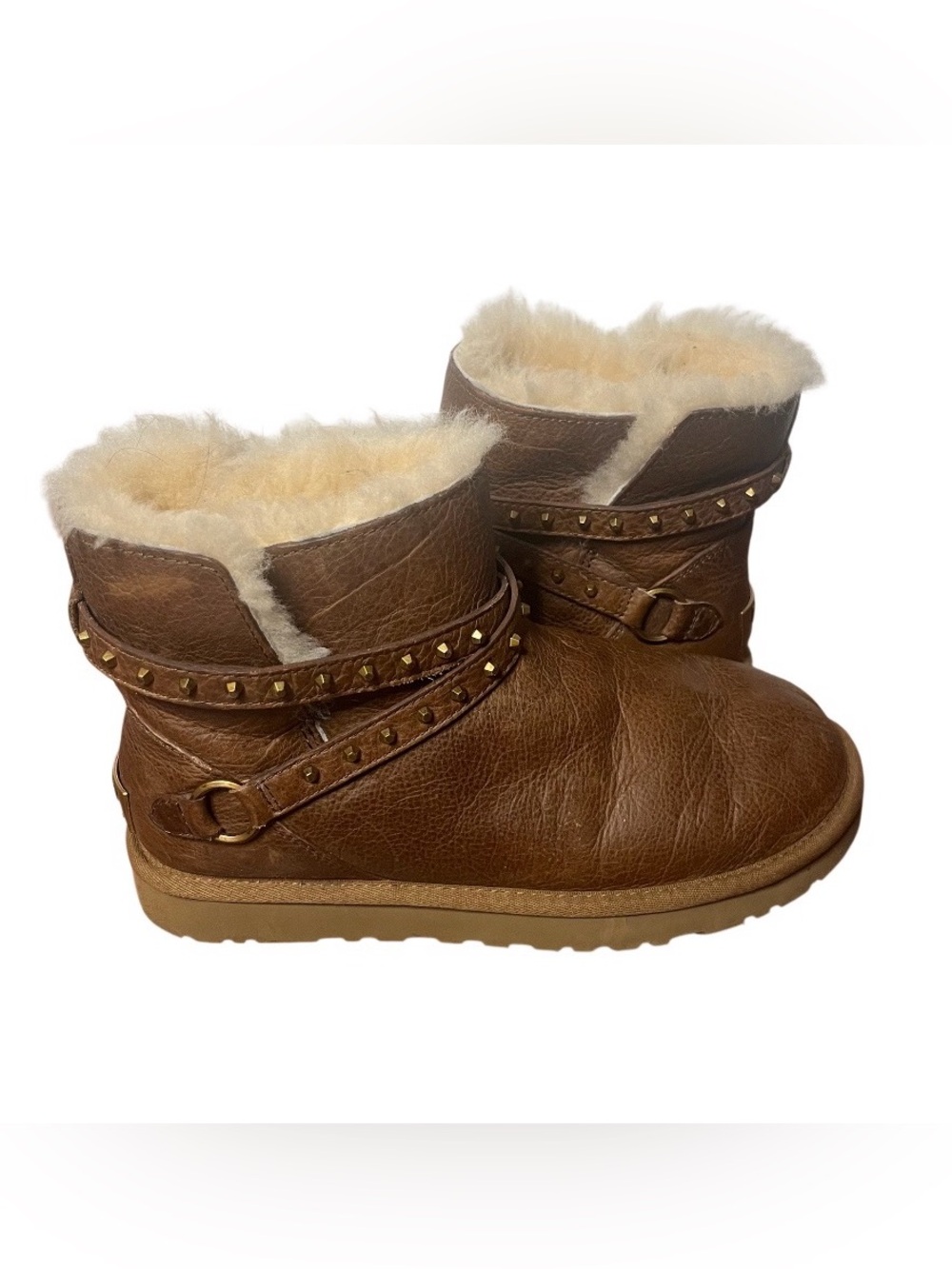 UGG Emerson Leather Ankle Boots Shearling Harness Style Strap Womens Size 7